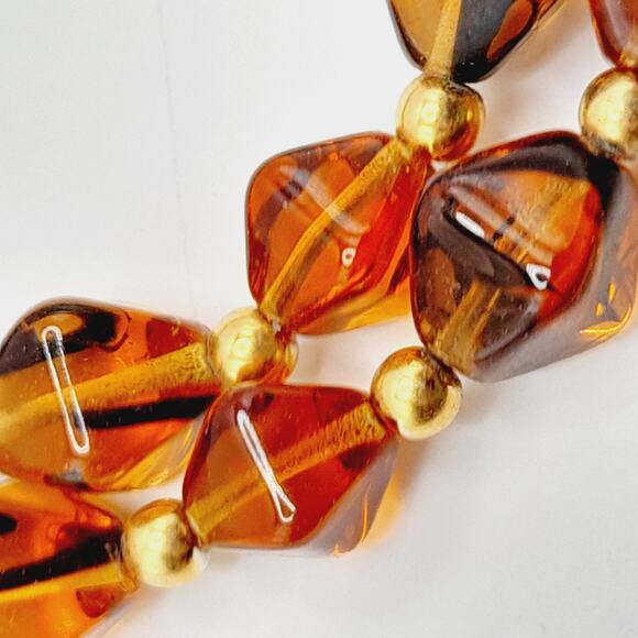 Vintage Topaz Glass Bead Two Strand Necklace Gold Tone Toggle Clasp 16” - Picture 13 of 14